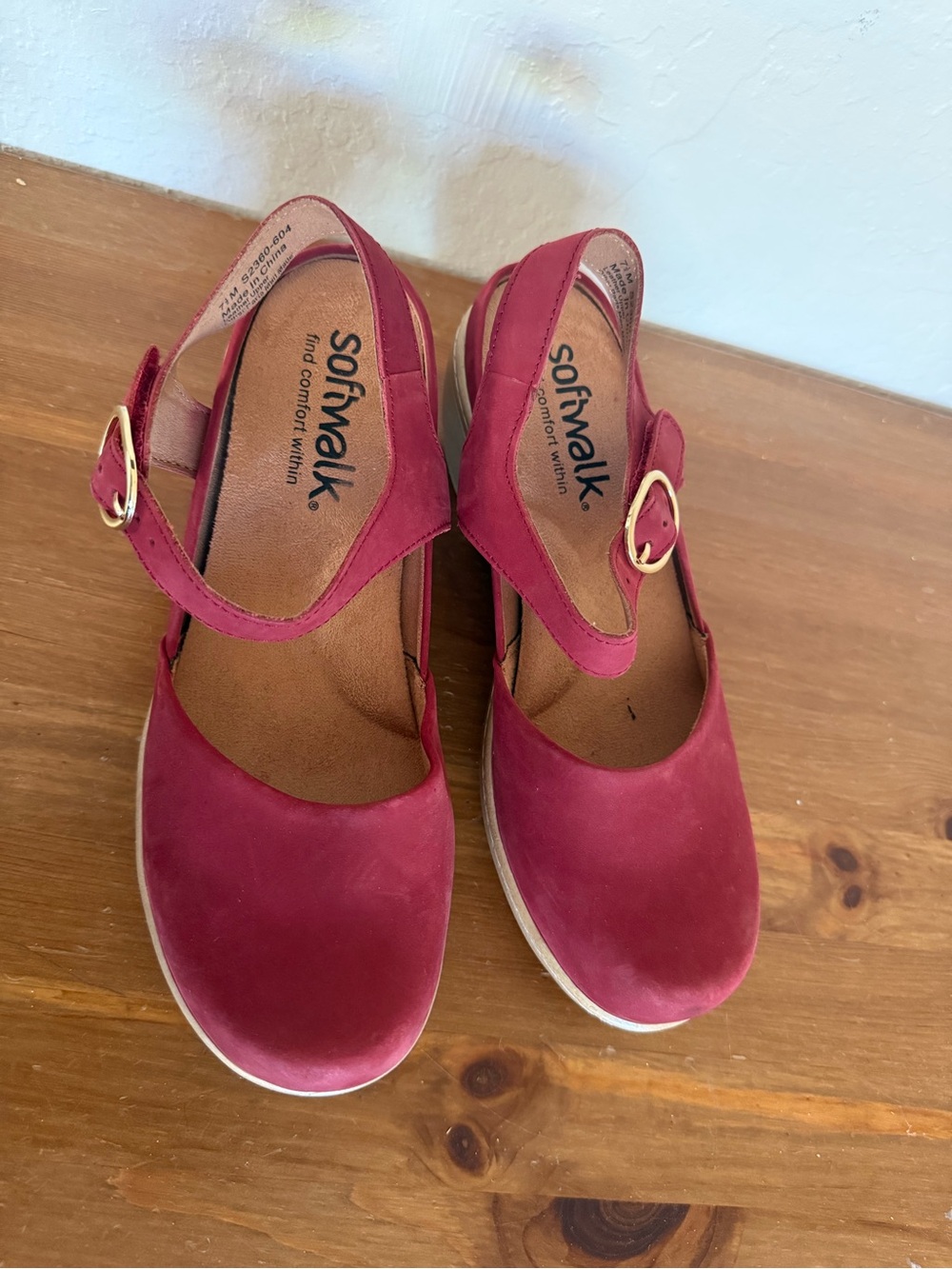 SoftWalk Women's Burgundy Mary Jane Slingback Clogs with Gold Buckle